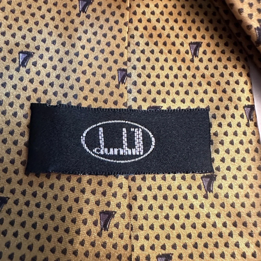 DUNHILL Men's 100% Silk Classic Necktie ENGLAND‎ Designer Gold Black Sailboats